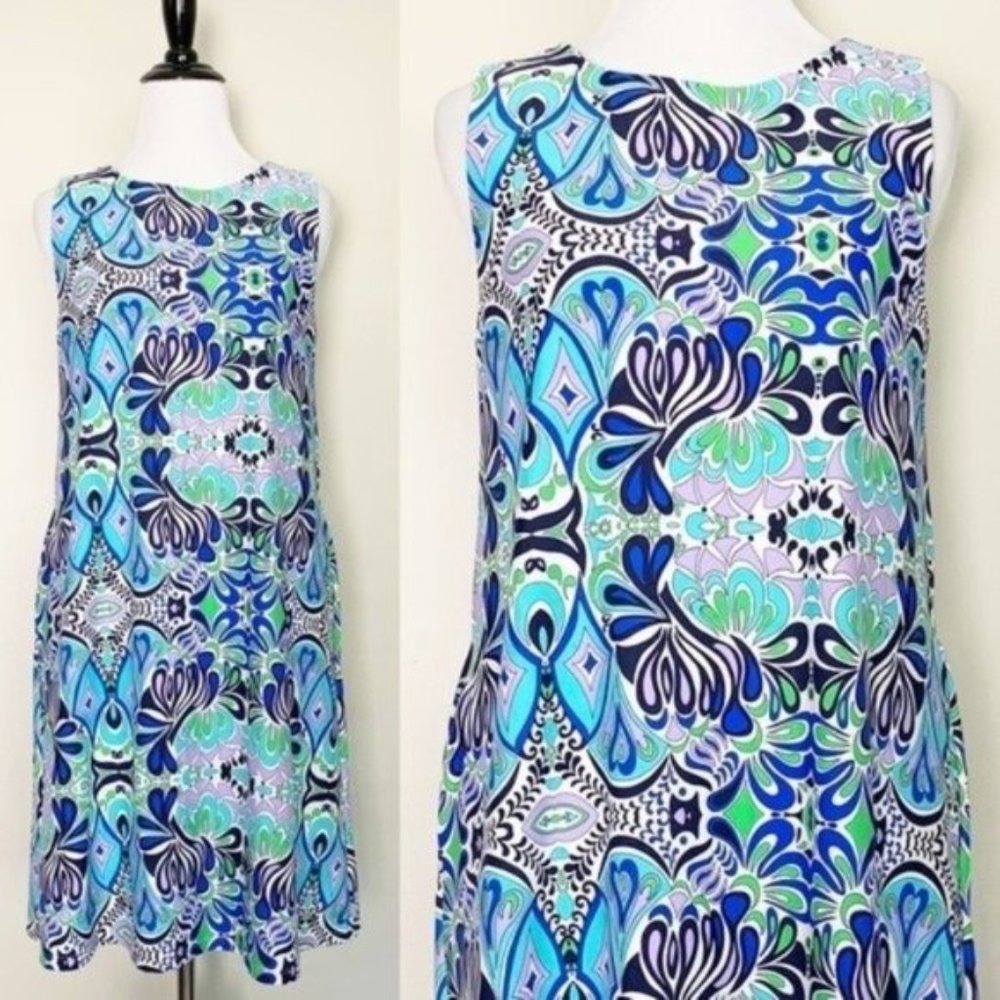 Jude Connally Melody Blue Paisley Sleeveless Shift Dress with Pockets Small